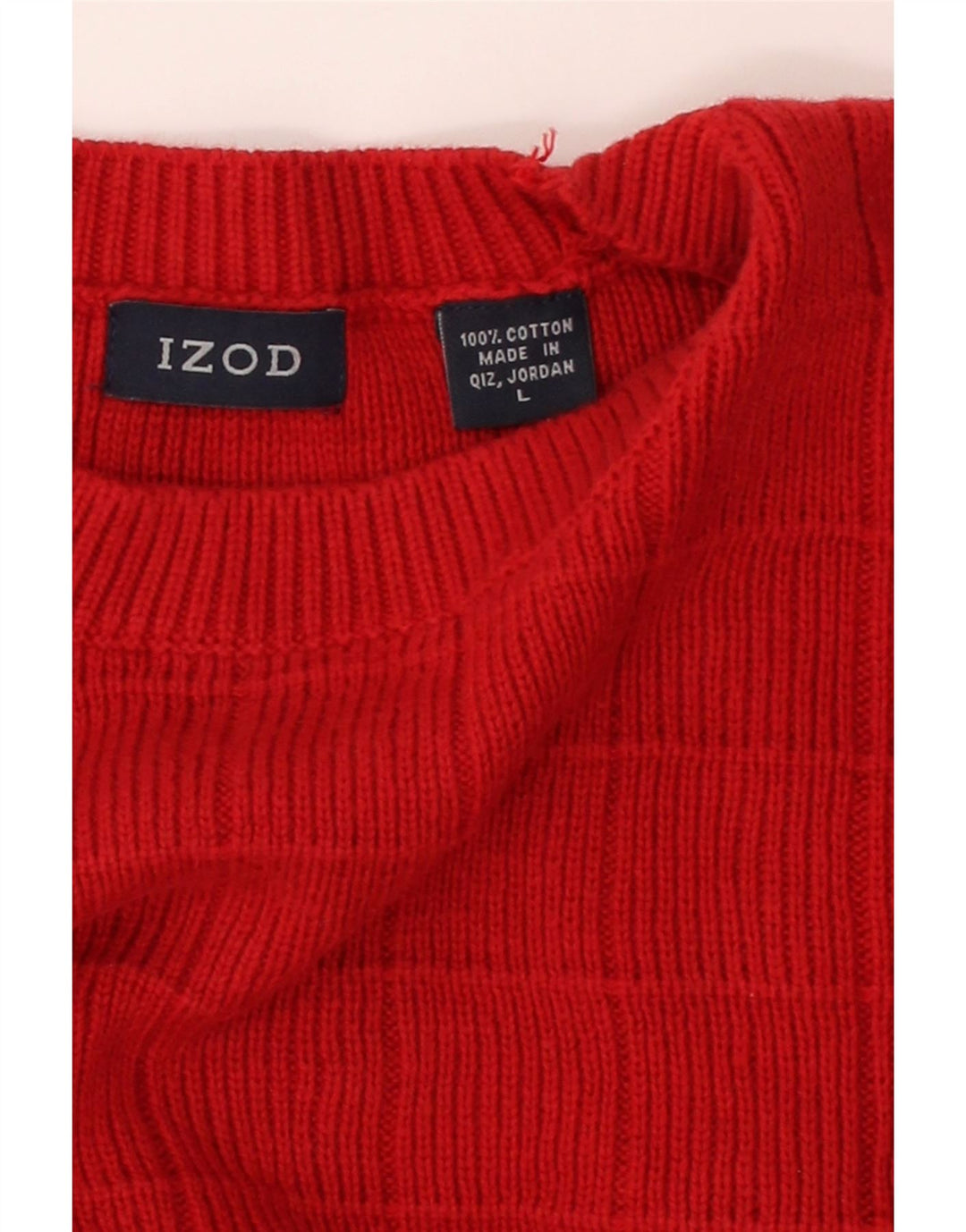 IZOD Mens Crew Neck Jumper Sweater Large Red Check Cotton Vintage Izod and Second-Hand Izod from Messina Hembry 