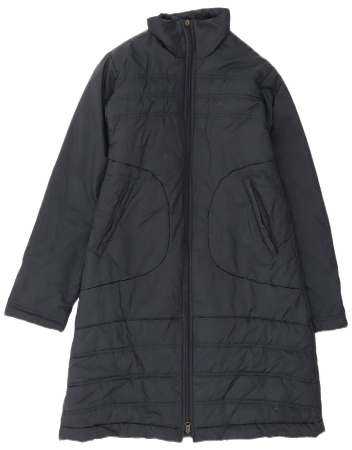 Adidas Womens Padded Overcoat UK 12 Medium Navy Blue Polyester