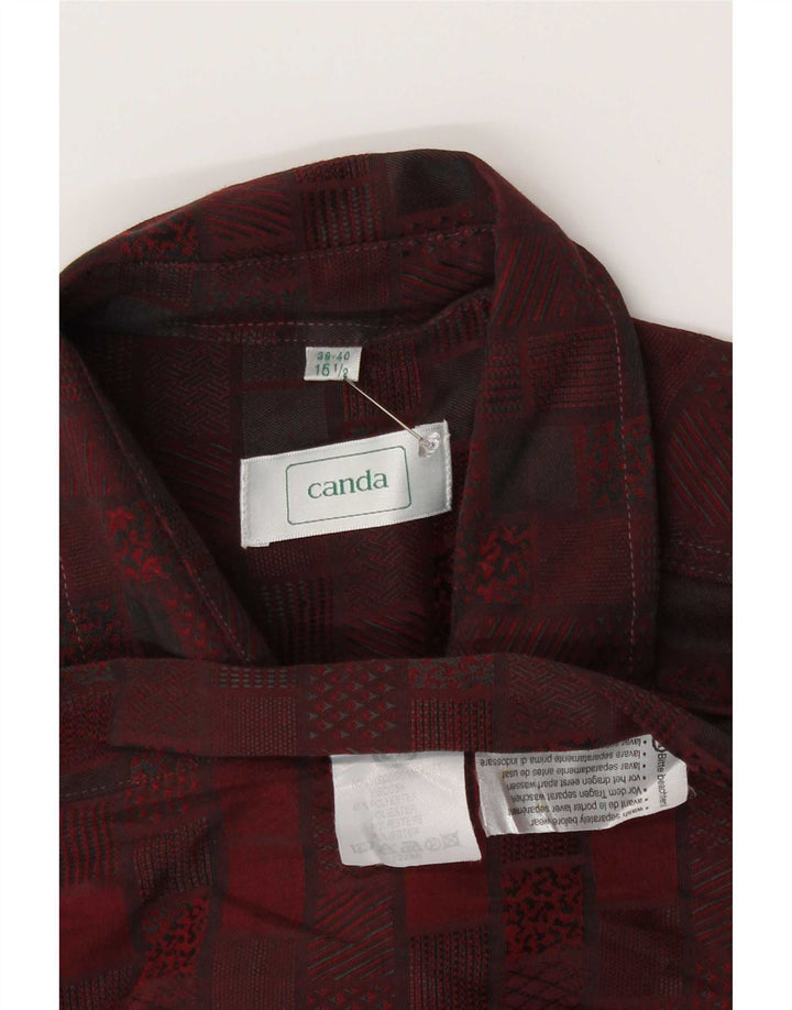 Canda Mens Shirt Size 39/40 Medium Burgundy Geometric Viscose