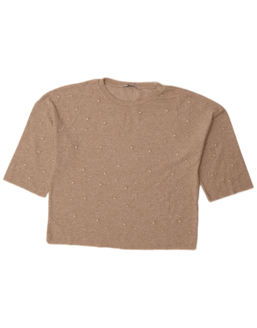 ZARA Womens Oversized Knit Blouse Top UK 10 Small Beige
