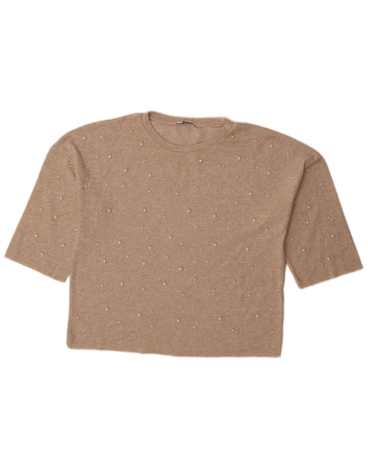 ZARA Womens Oversized Knit Blouse Top UK 10 Small Beige