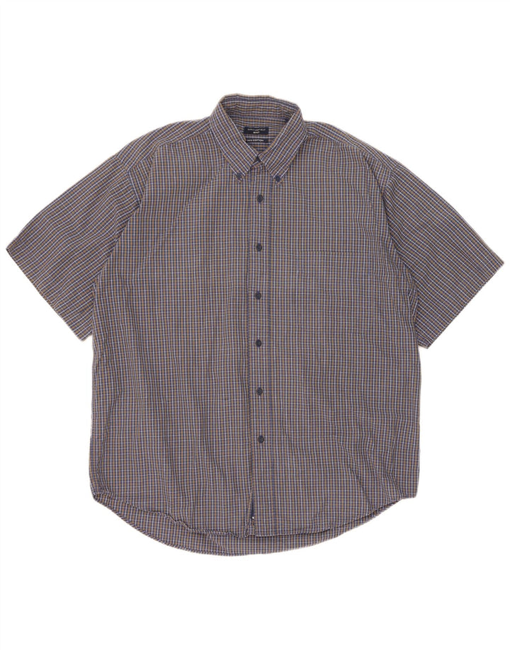 Camicia a maniche corte da uomo Springfield in cotone a quadri blu grandi