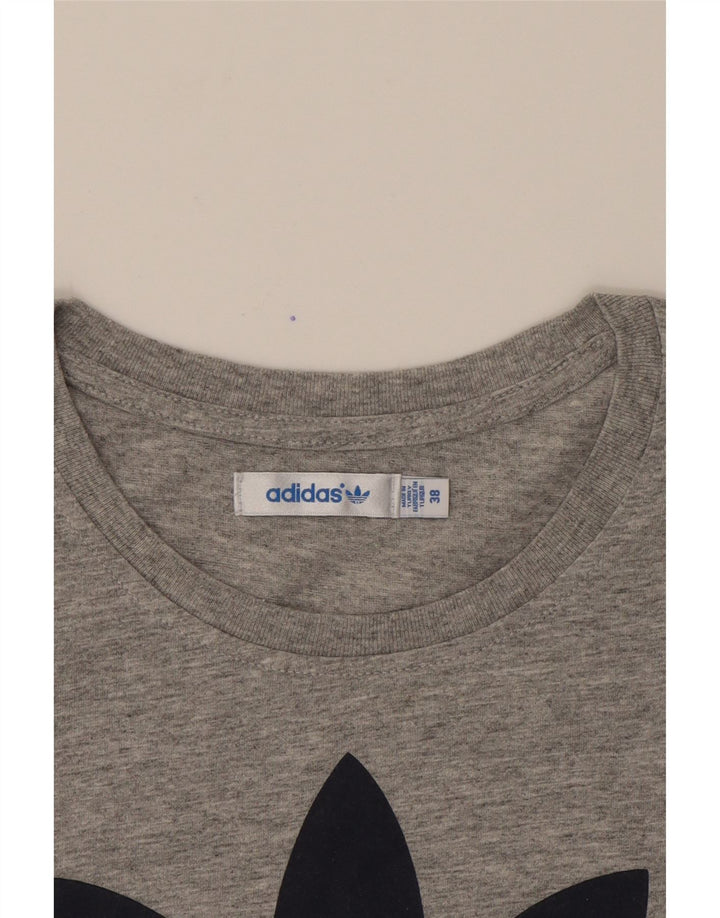 ADIDAS Womens Graphic T-Shirt Top EU 38 Medium Grey Cotton Vintage Adidas and Second-Hand Adidas from Messina Hembry 