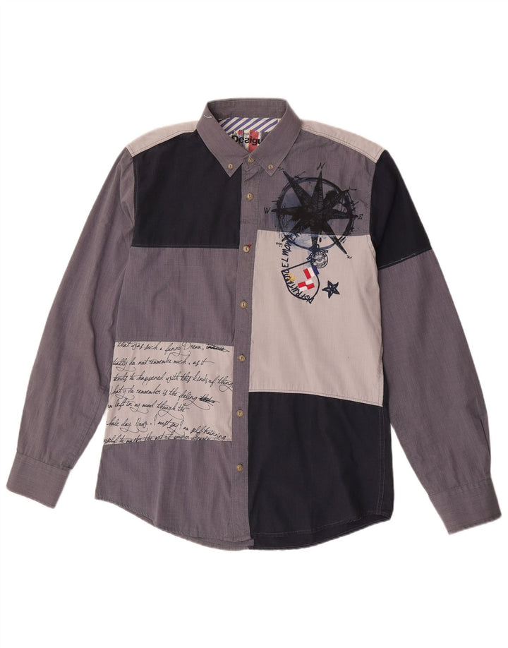 Camicia grafica da uomo Desigual in cotone color block blu medio