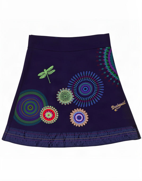 Desigual Womens A-Line Skirt Small W27 Navy Blue Geometric Cotton