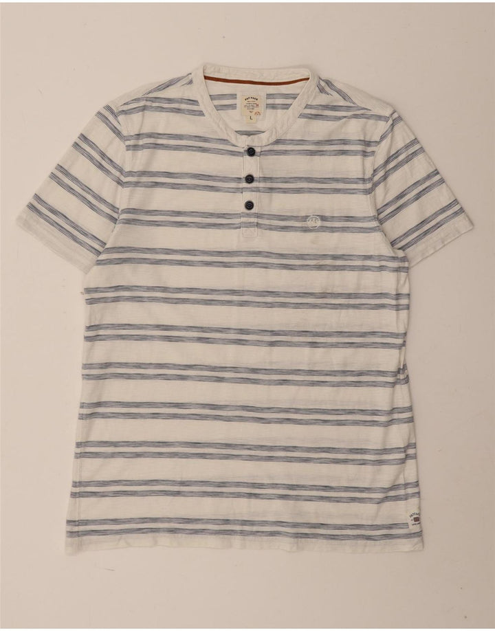 Fat Face Mens T-Shirt Top Large White Striped Cotton