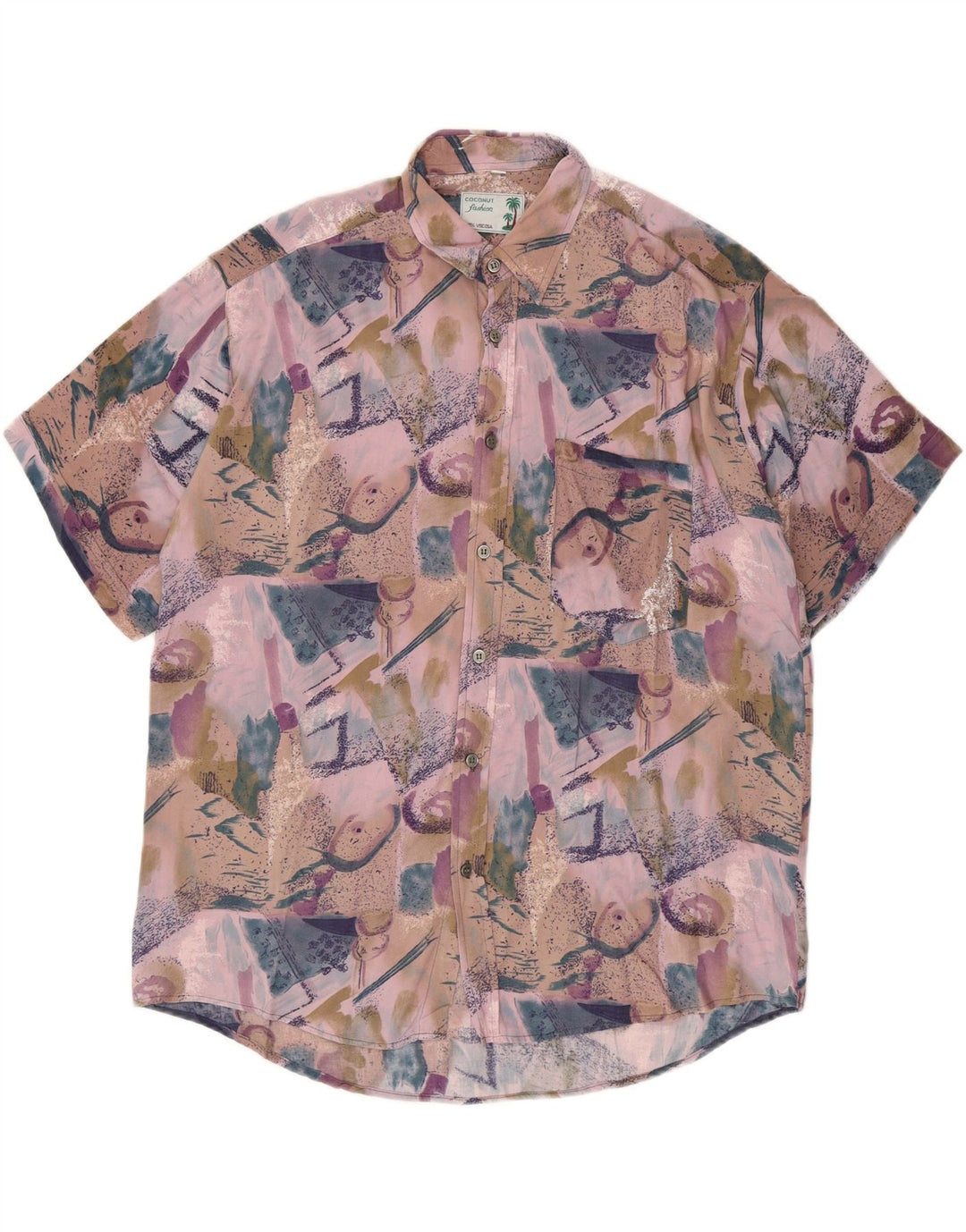 Camicia a maniche corte da uomo Coconut Large in viscosa patchwork multicolore