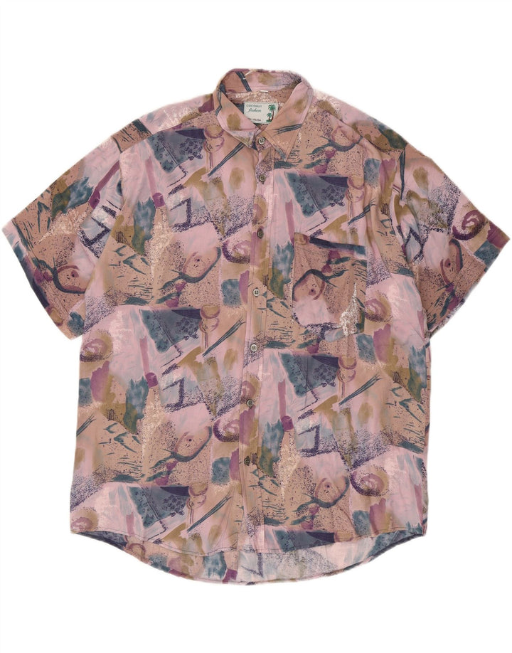 Camicia a maniche corte da uomo Coconut Large in viscosa patchwork multicolore