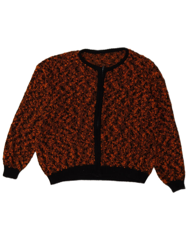 Vintage Damen Cardigan mit durchgehendem Reißverschluss UK 18 XL Braun meliert