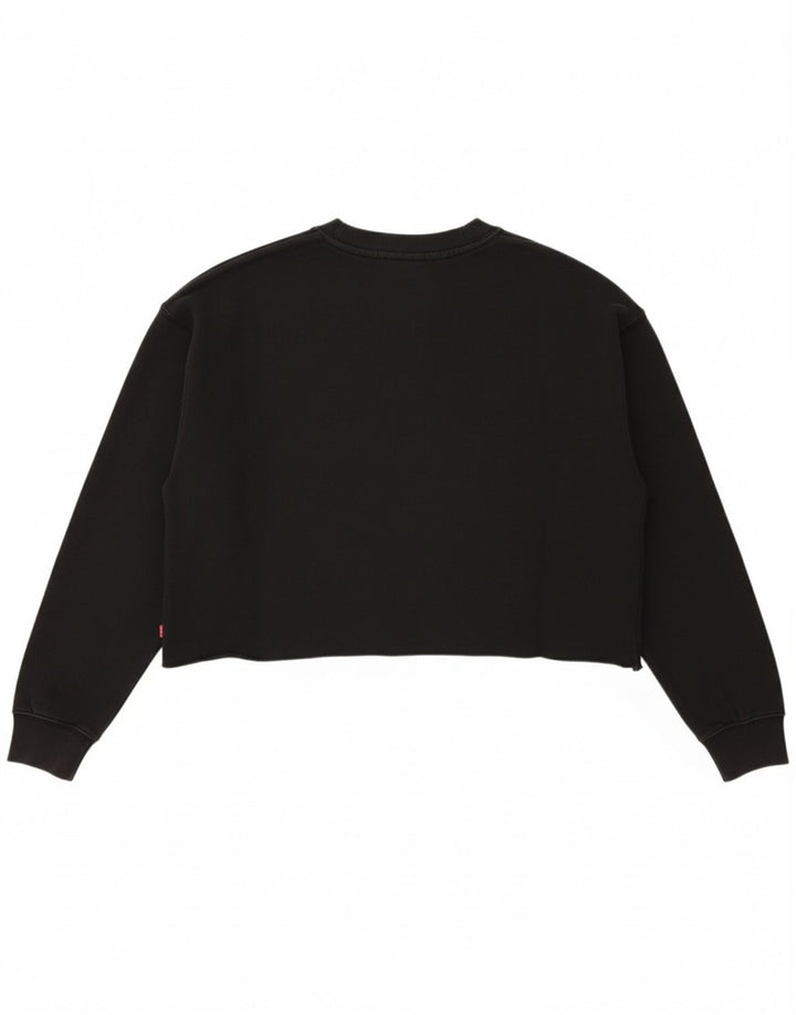 LEVI'S Womens Crop Graphic Sweatshirt Jumper UK 14 Medium Black Cotton Vintage Levi's and Second-Hand Levi's from Messina Hembry 