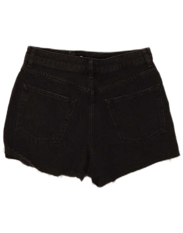 Topshop Damen Mom Distressed Denim Shorts UK 10 Small W28 Schwarze Baumwolle