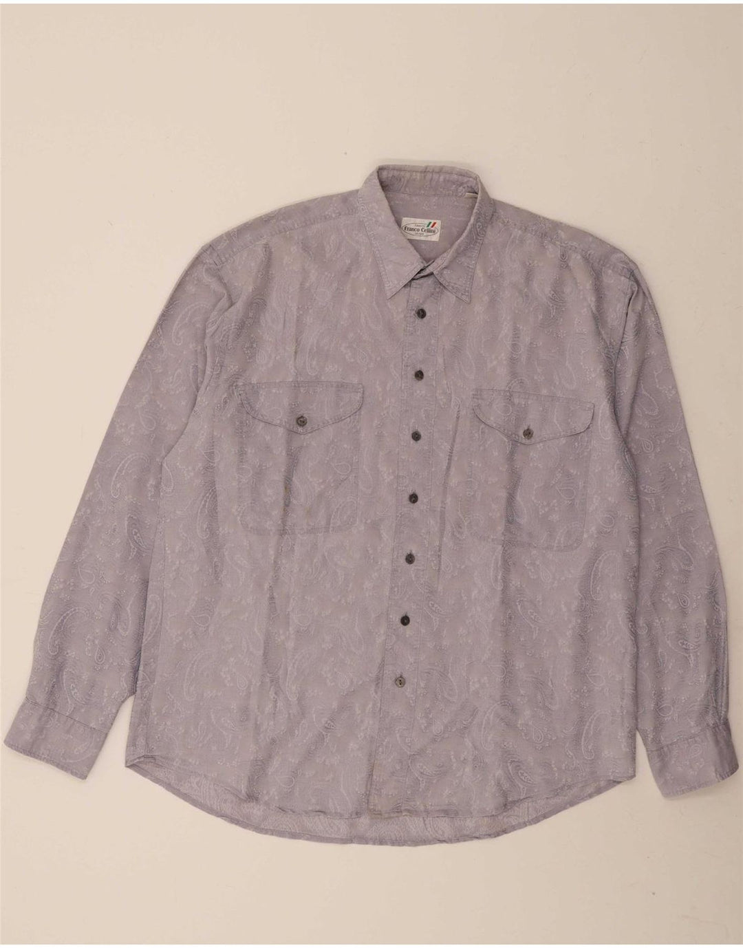 VINTAGE Mens Shirt Size 41/42 Large Purple Paisley Polyester