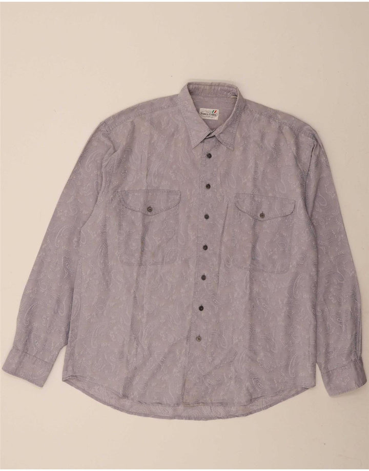 VINTAGE Mens Shirt Size 41/42 Large Purple Paisley Polyester