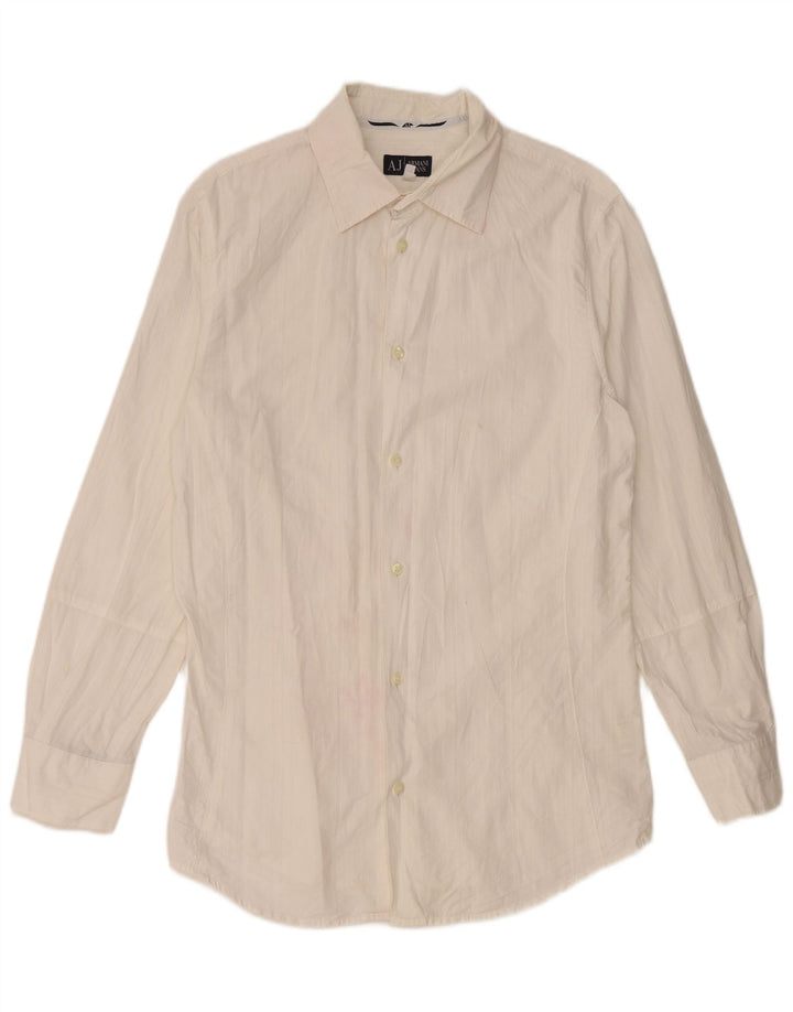ARMANI JEANS Mens Shirt Medium Off White Cotton