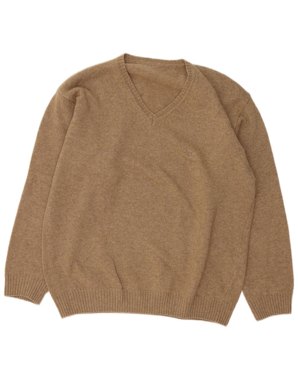 Sergio Tacchini Mens V-Neck Jumper Sweater Large Brown Wool