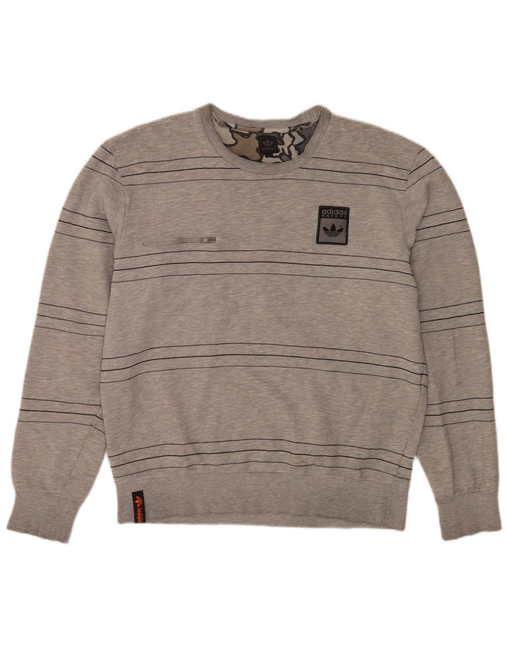 Adidas Mens Sweatshirt Jumper Large Grey Striped Cotton