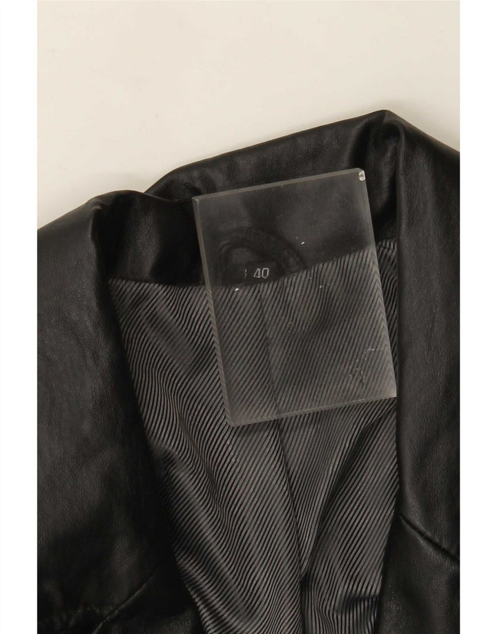 Casaco de couro feminino vintage EU 40 médio preto