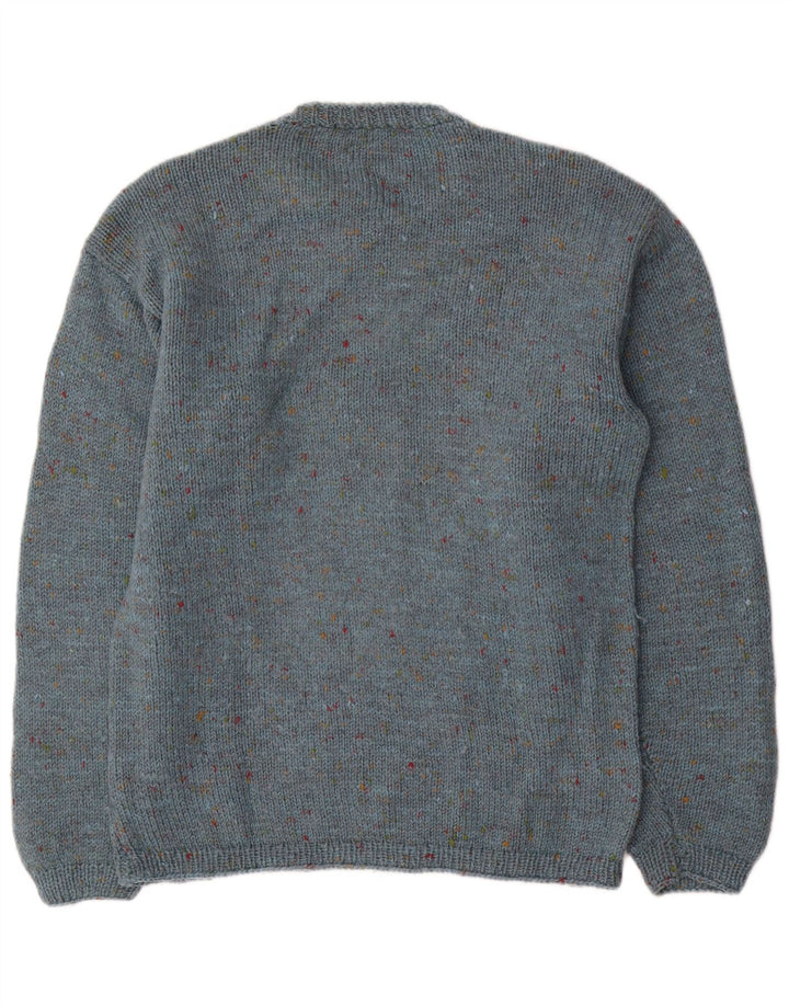 Vintage herre sweater med rund hals, medium blå flækket