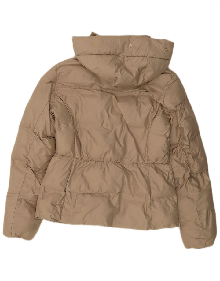 ZARA Womens Hooded Padded Jacket UK 14 Medium Beige Polyester