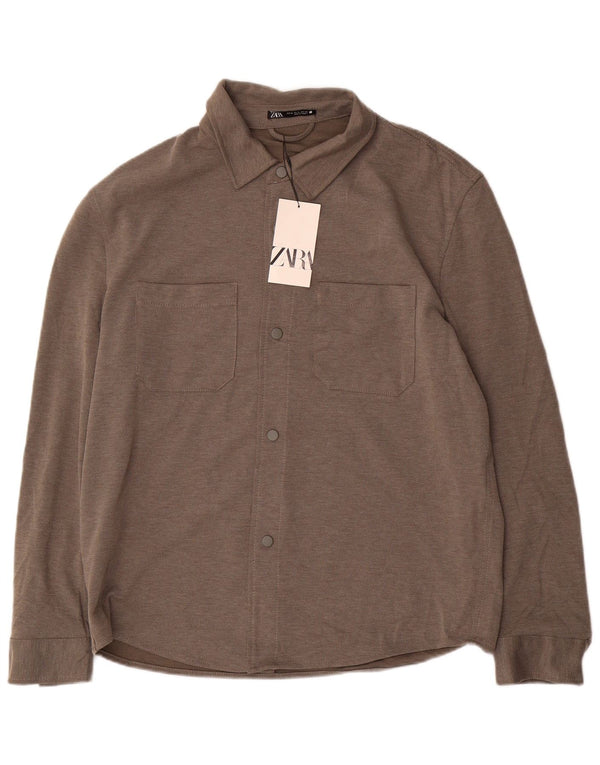 Zara Mens Flannel Shirt XL Brown Polyester