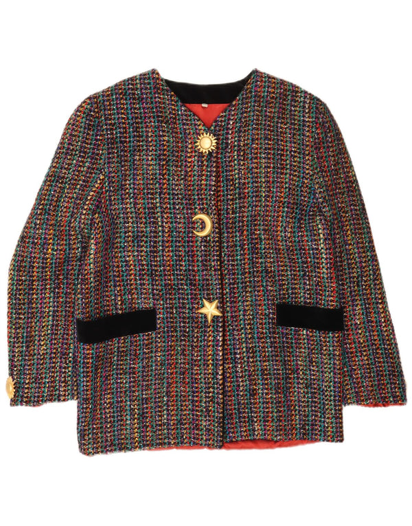 vintage Femme 3 Bouton Blazer Veste IT 42 Moyen Multicolore Rayé