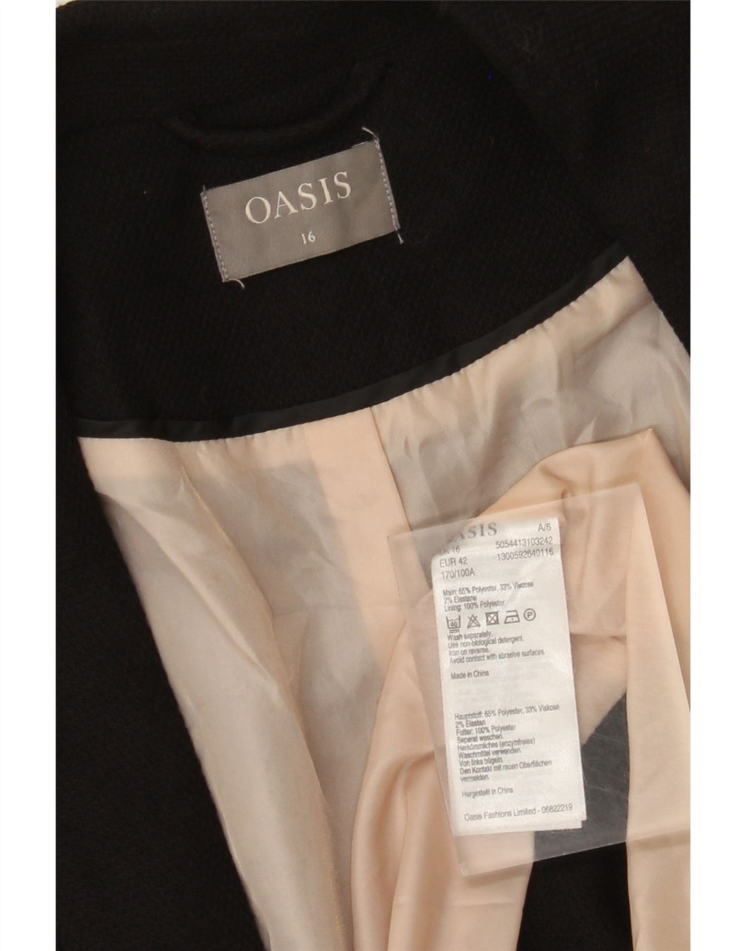 Oasis Womens 1 Button Blazer Jacket UK 16 Large Black Polyester