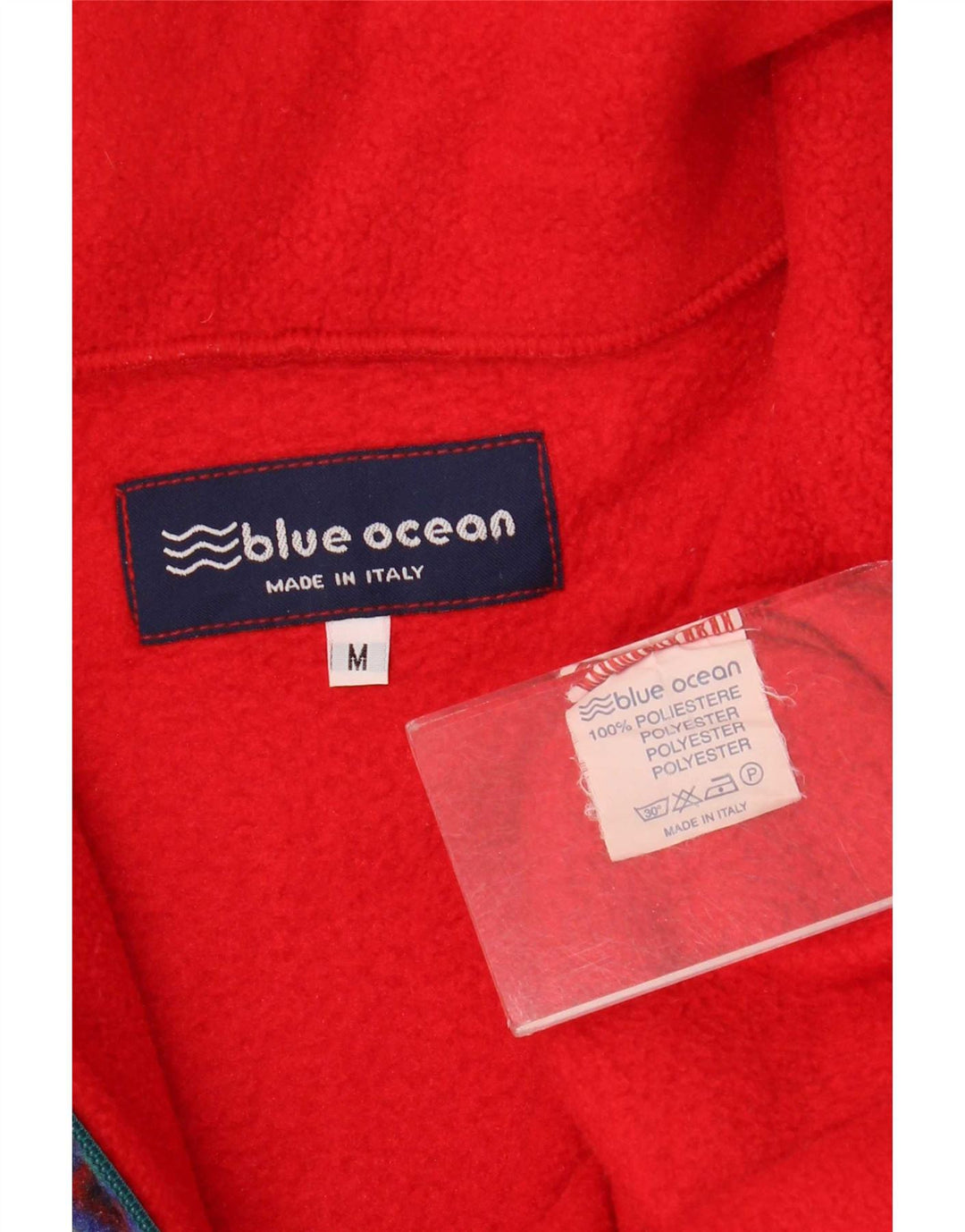 vintage Mens Zip Neck Fleece Jumper Moyen Rouge Géométrique Polyester