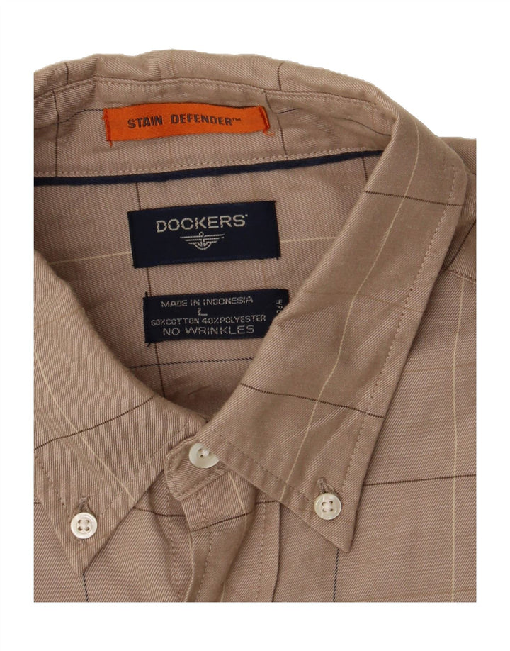 DOCKERS Mens Stain Defender Shirt Large Beige Check Cotton Vintage Dockers and Second-Hand Dockers from Messina Hembry 