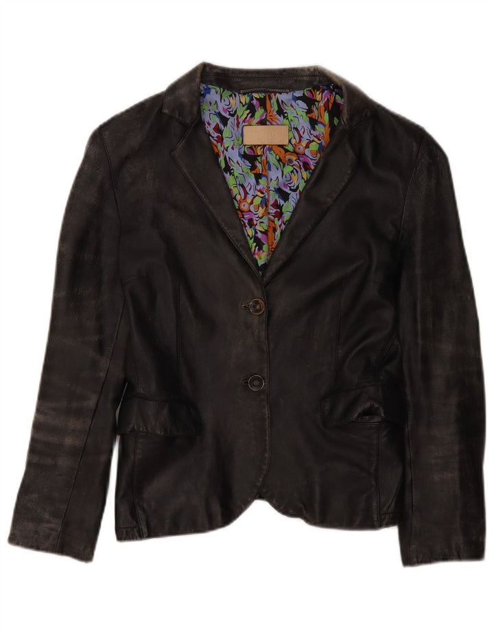 Santacroce Womens 2 Button Leather Blazer Jacket UK 10 Small Black