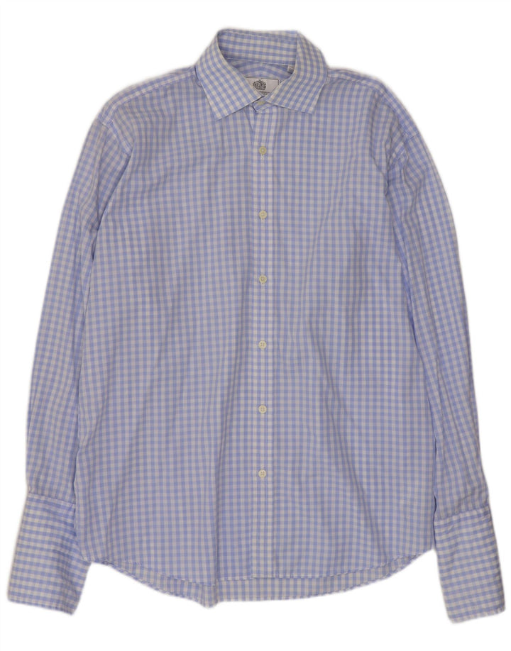 Van Heusen Mens Shirt Size 41 16 Large Blue Gingham Cotton