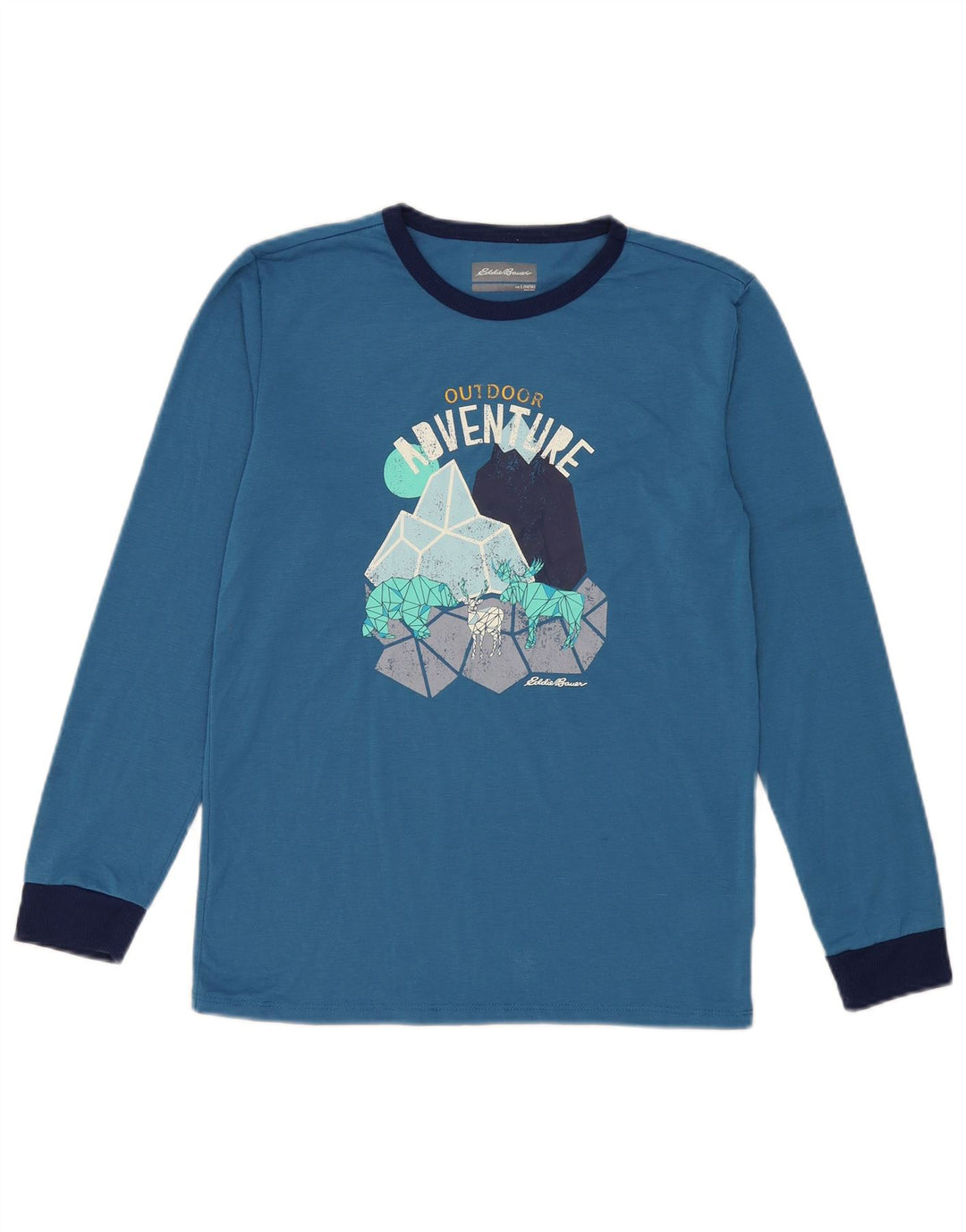 EDDIE BAUER Boys Graphic Top Long Sleeve 14-15 Years Large Blue Polyester