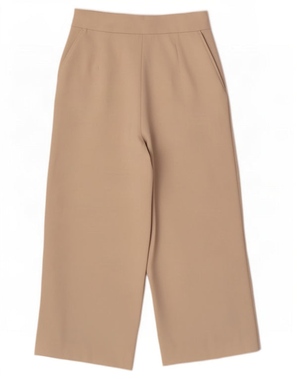 Zara Pantalon Capri Jambe Large Femme Moyen W28 L22 Beige Polyester