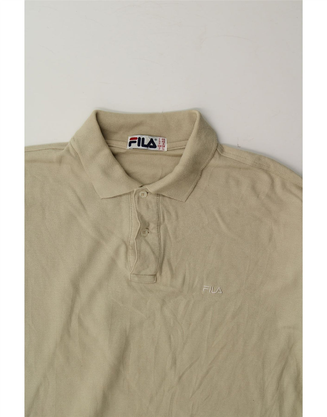 FILA Mens Long Sleeve Polo Shirt Medium Beige Cotton Vintage Fila and Second-Hand Fila from Messina Hembry 