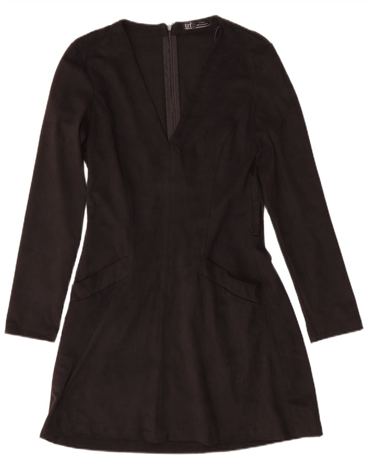 Zara Womens Long Sleeve A-Line Dress UK 12 Medium Black Polyester