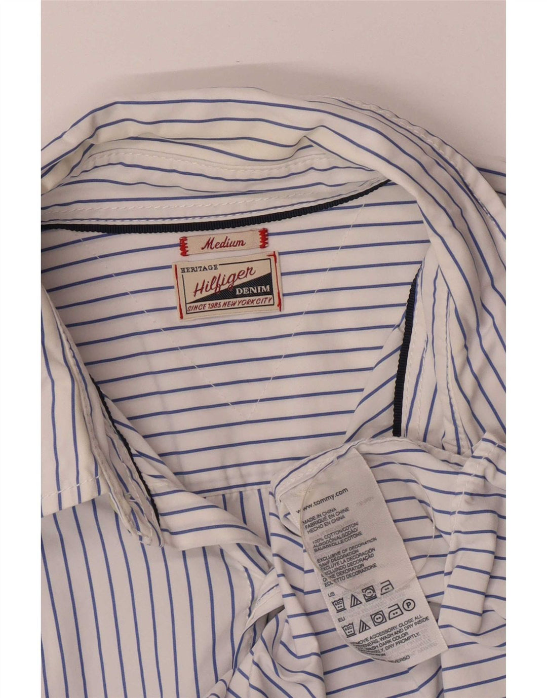 Tommy Hilfiger Mens Regular Fit Shirt Medium Blue Striped Cotton