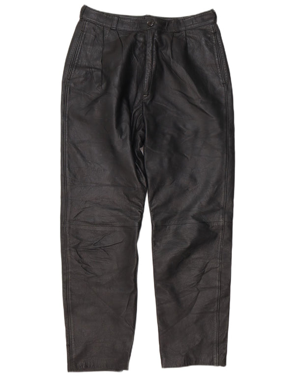 Vintage Womens Straight Faux Leather Trousers W30 L29 Black