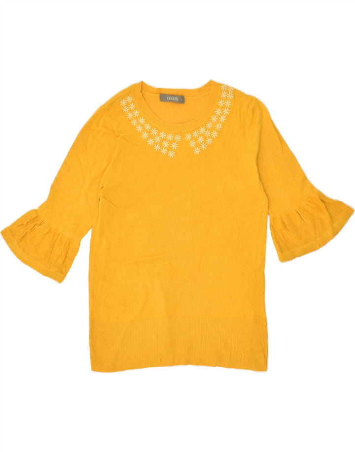 OASIS Womens 3/4 Sleeve Boat Neck Jumper Sweater UK 8 Small Yellow Cotton | Vintage Oasis | Thrift | Second-Hand Oasis | Used Clothing | Messina Hembry 