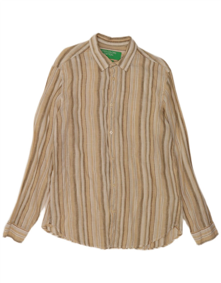 Benetton Herreskjorte Medium Beige Stribet hør