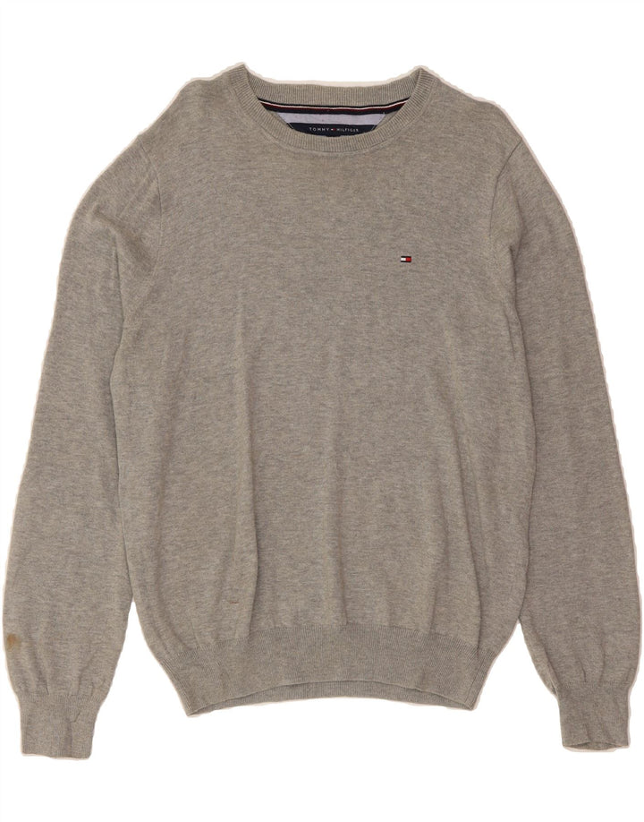 TOMMY HILFIGER Mens Crew Neck Jumper Sweater Medium Grey Cotton Vintage Tommy Hilfiger and Second-Hand Tommy Hilfiger from Messina Hembry 