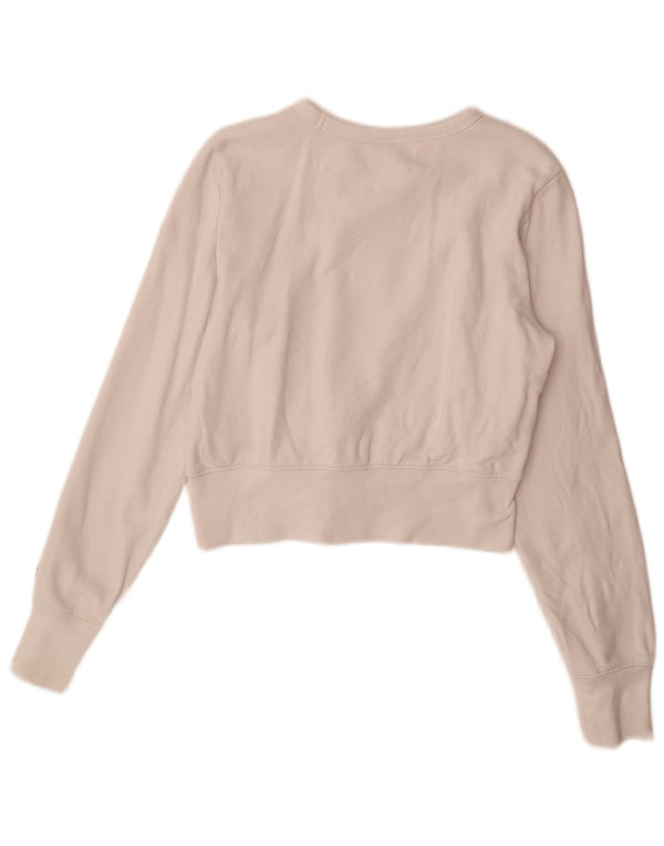 Champion Damen Graphic Crop Sweatshirt Pullover UK 10 Small Weiße Baumwolle