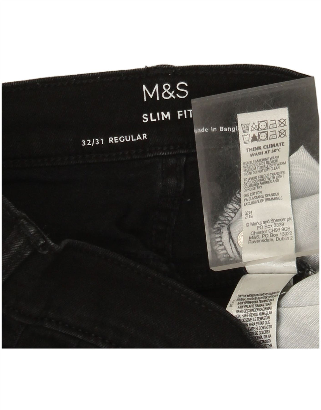 Jeans slim regolari da uomo Marks & Spencer W32 L31 cotone nero