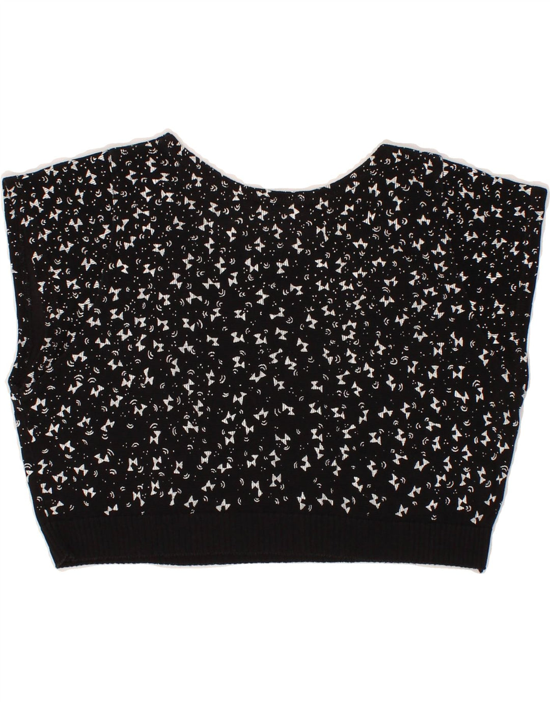 VINTAGE Womens Abstract Pattern Crop Blouse Top UK 12 Medium Black Cotton Vintage Vintage and Second-Hand Vintage from Messina Hembry 