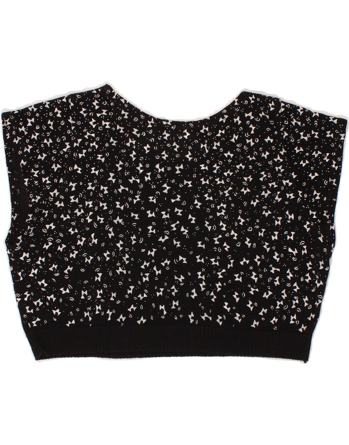 VINTAGE Womens Abstract Pattern Crop Blouse Top UK 12 Medium Black Cotton Vintage Vintage and Second-Hand Vintage from Messina Hembry 