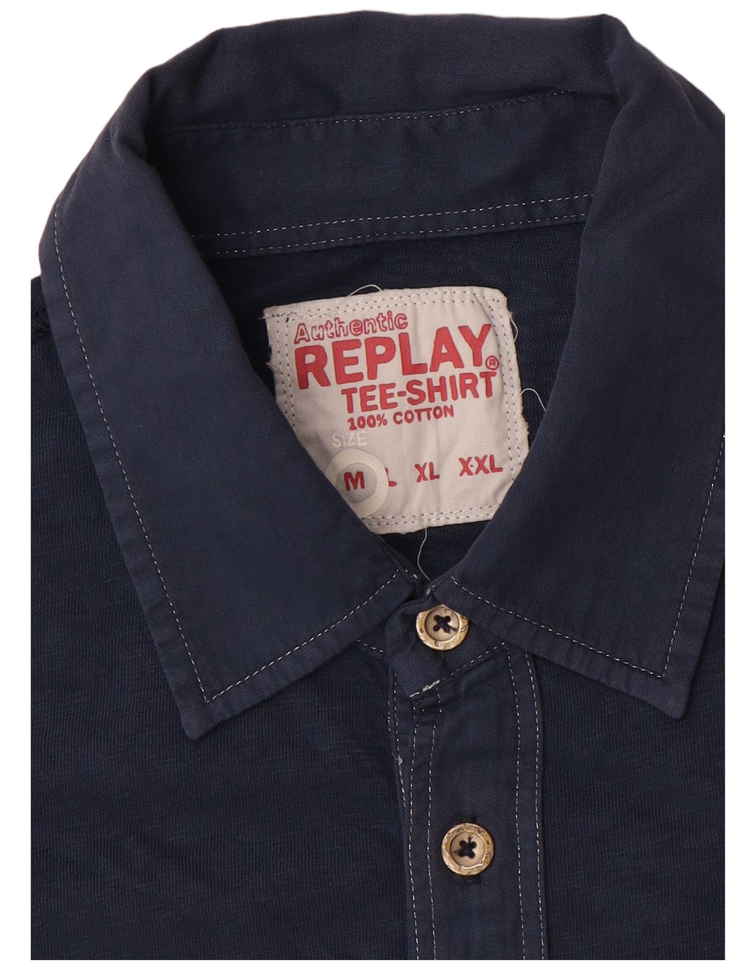 Replay Mens Polo Shirt Medium Navy Blue Cotton