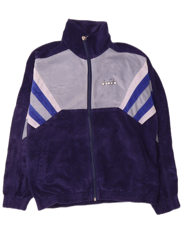 Diadora Veste de survêtement en velours pour homme UK 36 Small Bleu marine Colourblock