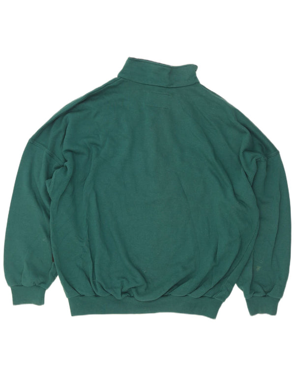 Vintage Mens Zip Neck Sweatshirt Jumper XL Green Colourblock Cotton