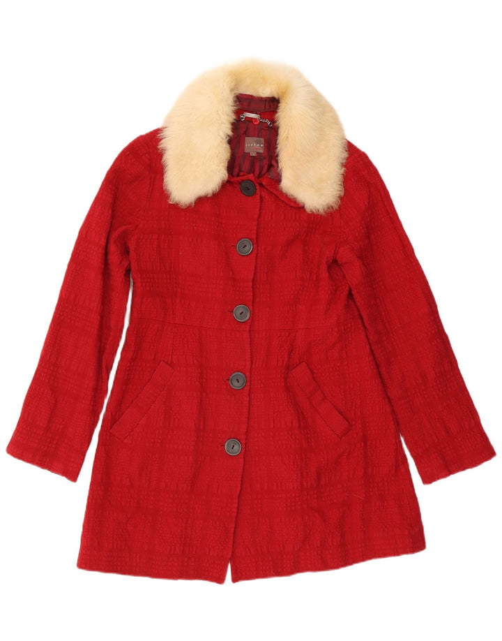 Jigsaw Womens Overcoat UK 8 Small Red Check Cotton