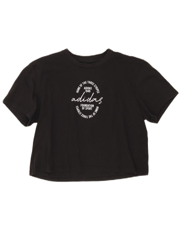 Adidas Womens Three Stripes Crop Graphic T-Shirt Top UK 8/10 Small Black