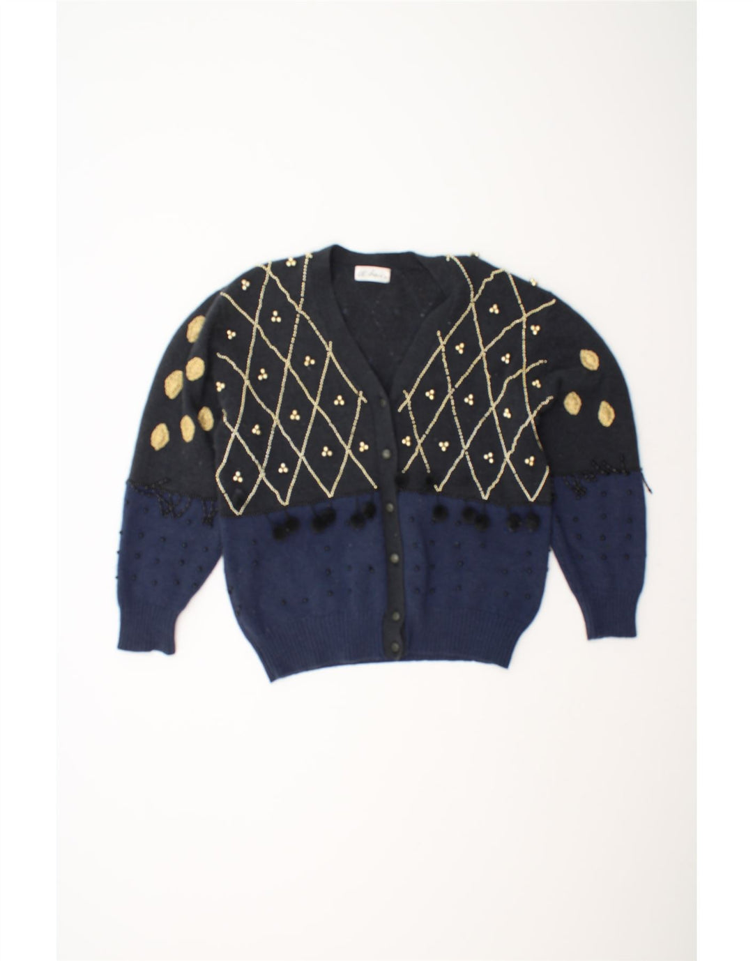 DI BARI Womens Oversized Cardigan Sweater IT 40 Small Black Geometric Vintage Di Bari and Second-Hand Di Bari from Messina Hembry 