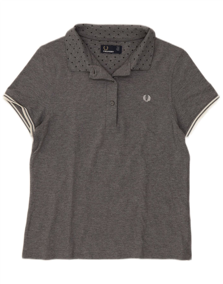 Fred Perry Damen-Poloshirt UK 12 Mittelgrau gefleckte Baumwolle